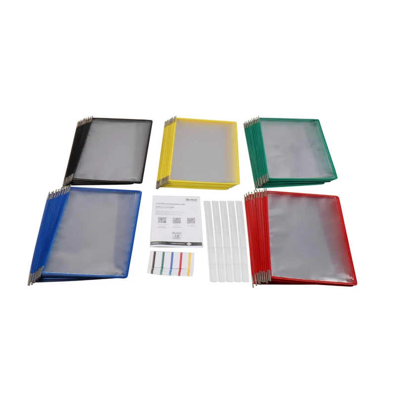 Djois, 114049 – Pack of 50 A4 Portrait Pivot Pockets – Tarifold Professional Document Display and Presentation System – Soft, Durable, Anti-Reflection, Steel Frame – Assorted Colours - Image 1