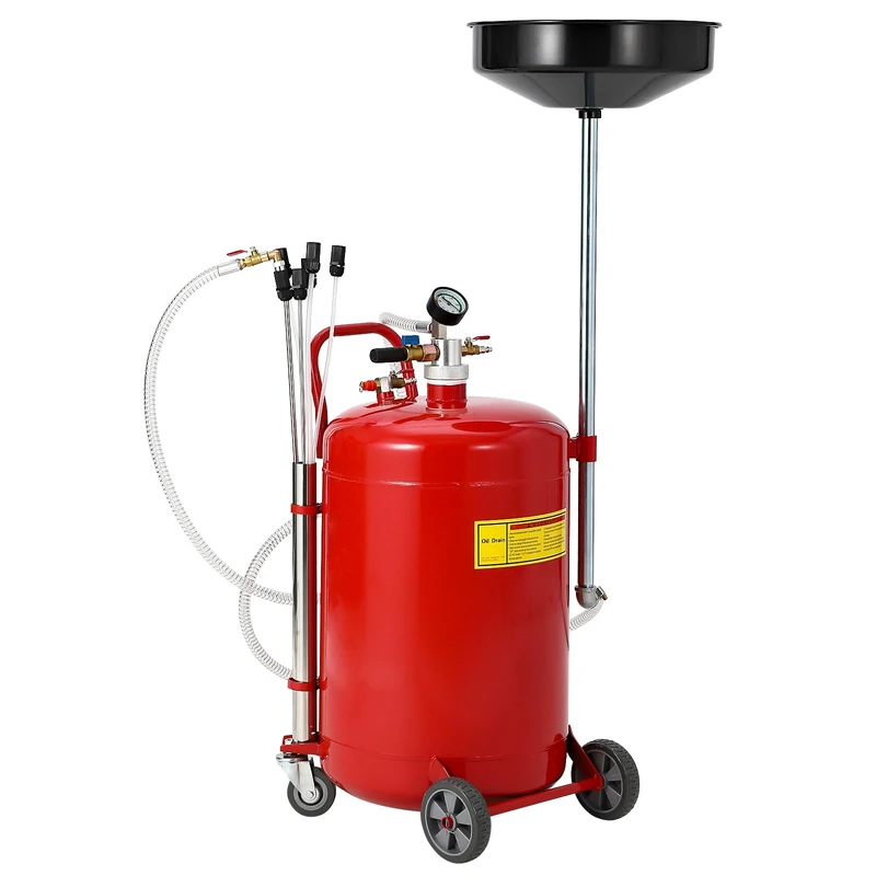 GarveeTech 75L Suction Waste Oil Drainer, Pneumatic Air Operated Oil Drain Tank with Tool Tray & Wheels, Professional Mobile Oil Extractor for Garage Workshop, 96-159cm Adjustable Height