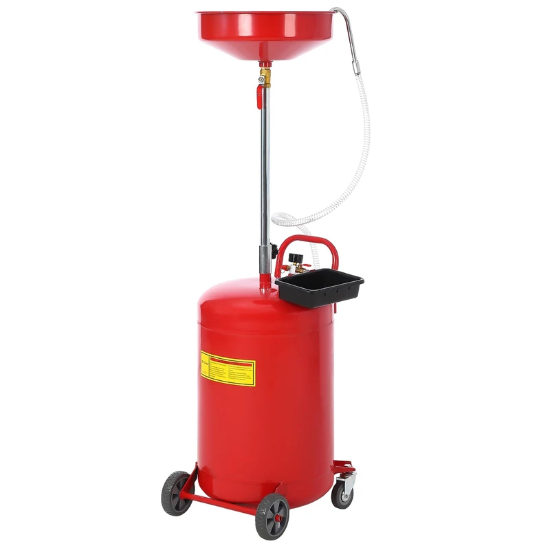 GarveeTech 75L Suction Waste Oil Drainer, Pneumatic Air Operated Oil Drain Tank with Tool Tray & Wheels, Professional Mobile Oil Extractor for Garage Workshop, 96-159cm Adjustable Height