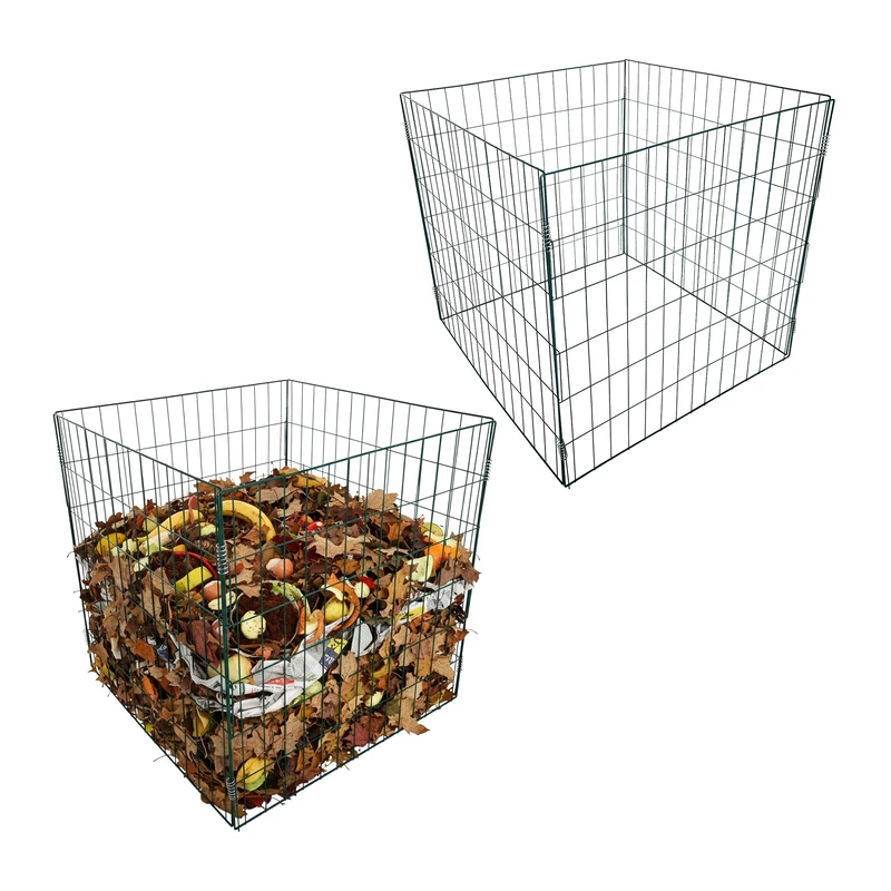 Relaxdays Metal Garden Composter Set of 2, Powder-Coated Wire, 76x76x76 cm, Green