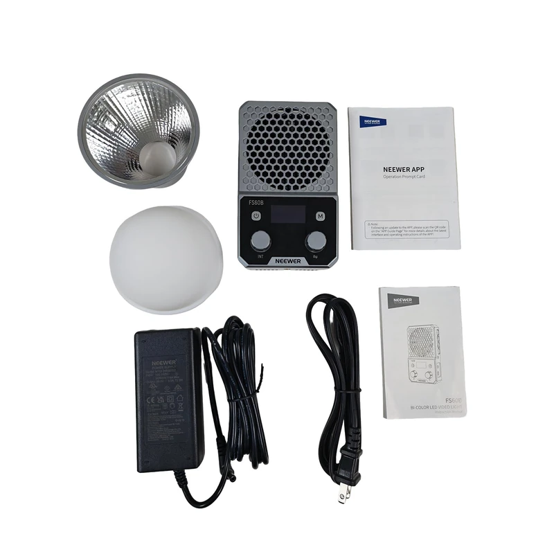 NEEWER 60W Compact Pocket Bi Color LED Light with APP & Panel Control, COB Continuous Output Lighting with 2700K-6500K/CRI96+, Portable for Professional Studio Photography Video Recording, FS60B