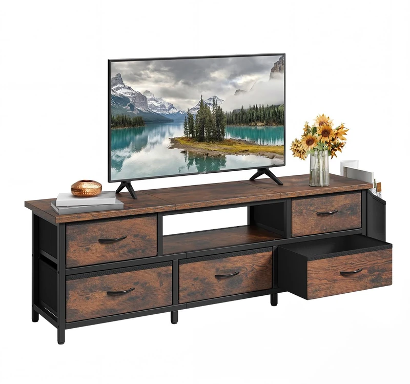 YITAHOME TV Cabinet, TV Stand Cabinet Unit for Living Room with 5 Foldable Drawers and Shelves TV Stand Unit with RGB LED Lighted TV Entertainment Center with Cabinet, 145x35x50cm