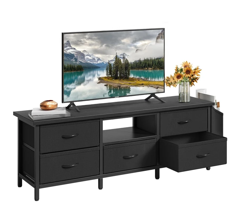 YITAHOME TV Cabinet, TV Stand Cabinet Unit for Living Room with 5 Foldable Drawers and Shelves TV Stand Unit with RGB LED Lighted TV Entertainment Center with Cabinet, 145x35x50cm, Black