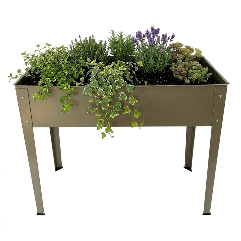 Relaxdays Raised Garden Planter, Powder-Coated Steel, Height 80 cm, Width 85 cm, Depth 40 cm, Beige