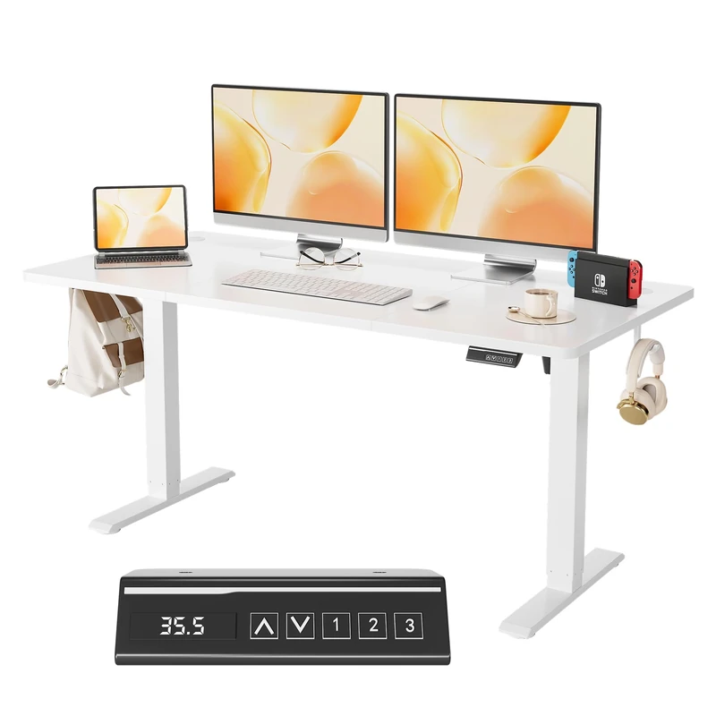 Electric Height Adjustable Desk 140 x 60 cm Ergonomic Sit-Stand Table with Memory Function, Computer Desk, Standing Desk, Sturdy Frame, Silent Motor - Home and Office - Image 1