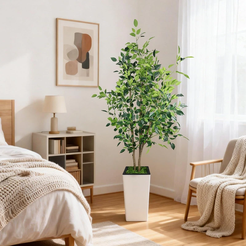 GarveeHome Ficus Tree Artificial Plant Fake Plant Plastic Plants Artificial Plants Artificial Tree for Living Room Bedroom Office Garden Decoration - Image 1