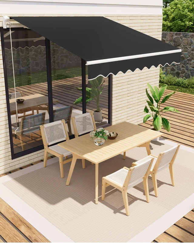 Garveelife Articulated Arm Awning 400 x 250 cm, UV40+ & Water-Repellent, with Crank & Wall Mount, Length + Angle Adjustable, Awning for Patio & Balcony, Sun Protection, Balcony Awning, Joint Awning - Image 1