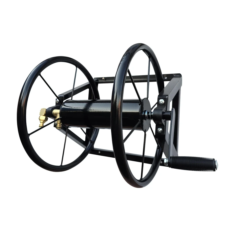 Relaxdays Stainless Steel Hose Reel Wall Mount 60m with Click Connector, 55x48x42cm Black