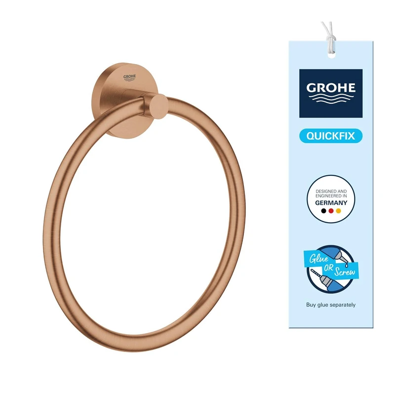 GROHE Start Towel Ring (Metal, Concealed Fastening, Including Screws and Dowels), Size 200 mm, Bronze Brushed Warm Sunset, 41174DL0