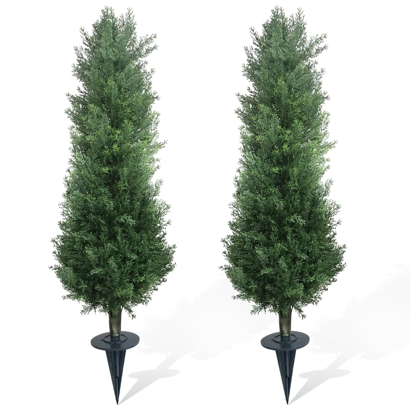 GarveeHome 90 cm Artificial Cypress Set of 2 with Ground Spike, UV-Protected Plastic Artificial Plant, Evergreen for Living Room, Front Door, Entrance, Patio, Balcony, Office, Christmas Decoration - Image 1