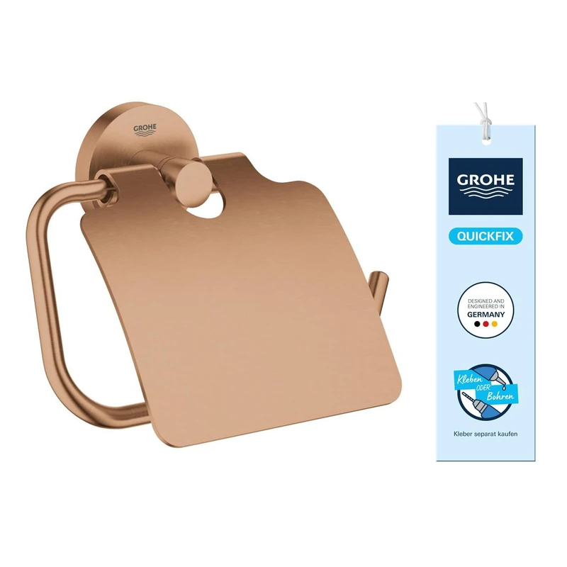 GROHE Start Toilet Roll Holder with Cover (Metal, Concealed Fastening, Including Screws and Dowels), Size 167 x 119 mm, Bronze Brushed Warm Sunset, 41179DL0 - Image 1