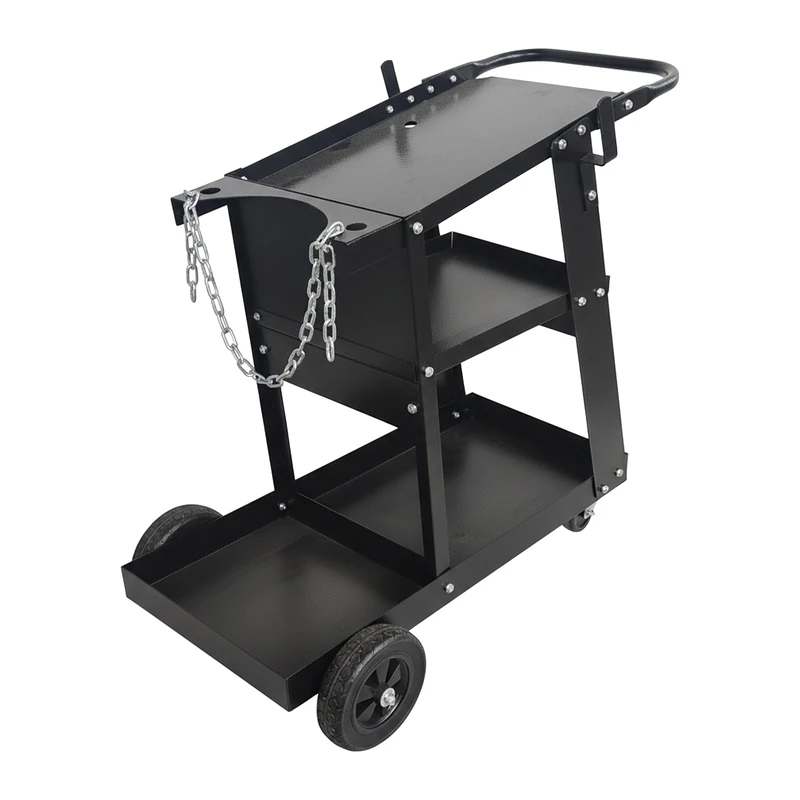 Relaxdays Welding Trolley, 3 Tiers, Steel, Handle, Up to 180 kg, 83x37x70 cm, Black - Image 1