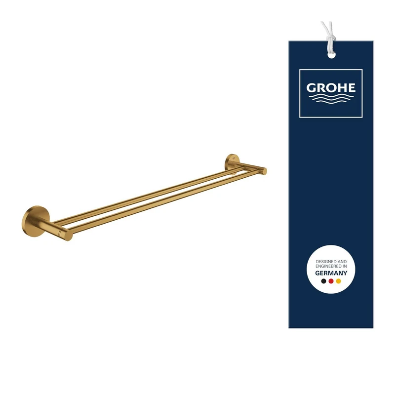 GROHE Start Double Towel Rail (Metal, Concealed Fastening, Including Screws and Dowels, Easy to Fit), Size 654 mm, Gold Brushed Cool Sunrise, 41203GN0