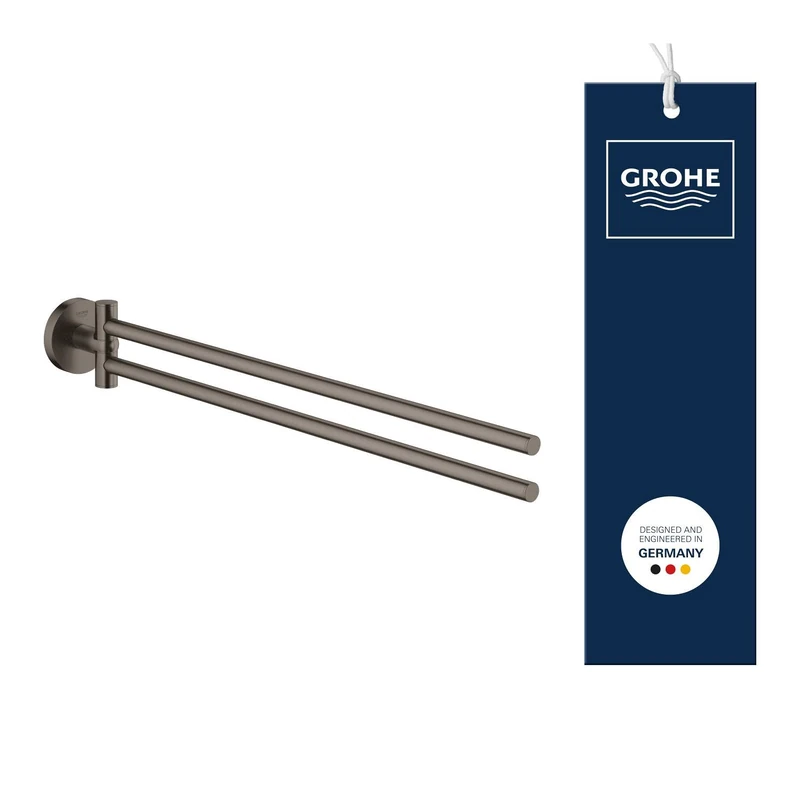 GROHE Start Towel Bar (Metal, Pivotable 2 Arms, Concealed Fastening, Including Screws and Dowels, Easy to Fit), Size 439 mm, Anthracite Brushed Hard Graphite, 41183AL0 - Image 1