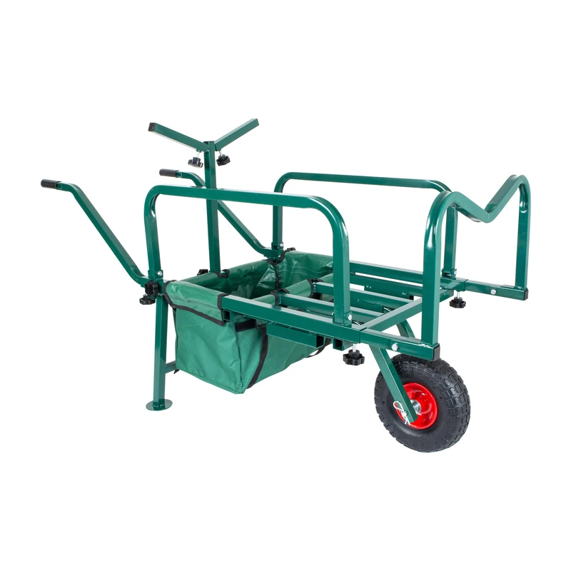 Relaxdays Fishing & Utility Trolley with Bag, Adjustable & Foldable Steel Handcart, 65x145x55 cm, Green - Image 1