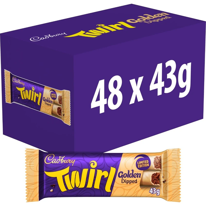 Cadbury Twirl Golden Dipped, Milk Chocolate flakes Dipped in Golden Chocolate, 43 g (Pack of 48)