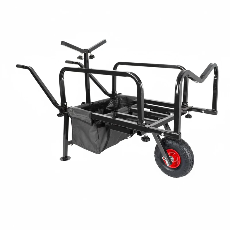 Relaxdays Fishing Trolley, Handcart with Bag, Adjustable & Foldable, Stainless Steel, 145x55x65 cm, Black