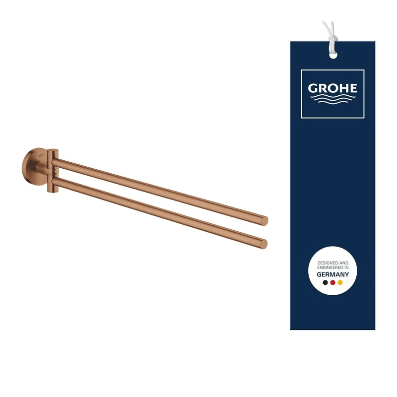 GROHE Start Towel Bar (Metal, Pivotable 2 Arms, Concealed Fastening, Including Screws and Dowels, Easy to Fit), Size 439 mm, Bronze Brushed Warm Sunset, 41183DL0 - Image 1