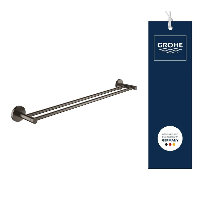 GROHE Start Double Towel Rail (Metal, Concealed Fastening, Including Screws and Dowels, Easy to Fit), Size 654 mm, Anthracite Brushed Hard Graphite, 41203AL0