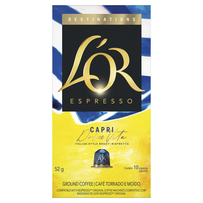 L'OR Espresso Capri Coffee Pods x10 Intensity 12 (Pack of 10, Total 100 Capsules)
