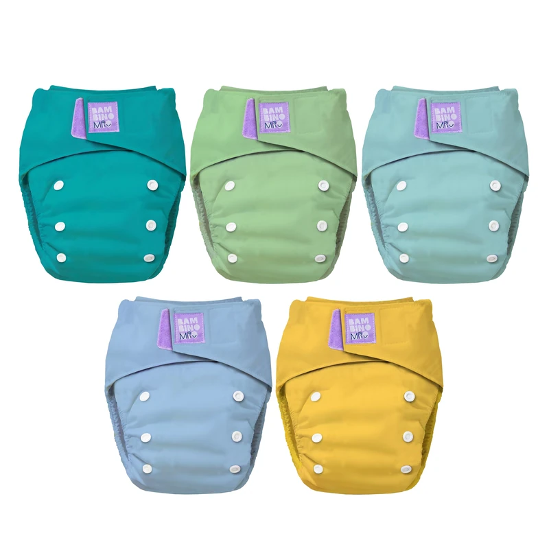 Bambino Mio 5 Pack Revolutionary Reusable Nappy (Paintbox Pastels) – Birth to Potty Cloth Nappy | Chemical-Free, Leak-Proof, Adjustable Washable Nappy with Bamboo Booster, Oeko-TEX Certified