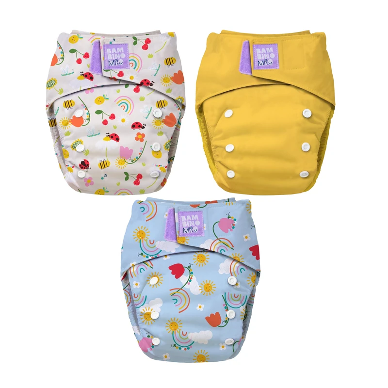 Bambino Mio 3 Pack Revolutionary Reusable Nappy (Garden Party) – Birth to Potty Cloth Nappy | Chemical-Free, Leak-Proof, Adjustable Washable Nappy with Bamboo Booster | Oeko-TEX Certified Baby Diaper