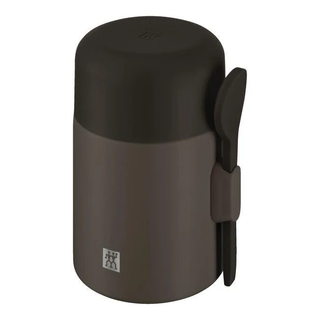 ZWILLING Thermo Plus Food Container 600 ml, Keeps Hot/Cold for up to 10 Hours, Double-Walled, Stainless Steel Thermal Mug with Spoon, Leak-Proof, Lightweight, Dishwasher Safe, Chocolate