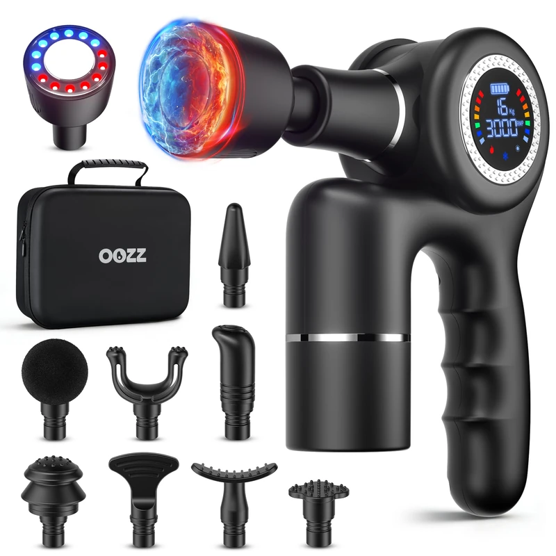 OOZZ Massage Gun with Heat and Cold, Massager for Muscle Recovery, Heated Massager, Force Sensor, Dual Battery Packs, Body Massage Gun with Carry Case for Workout Muscle Pain Relief, OZ-3631