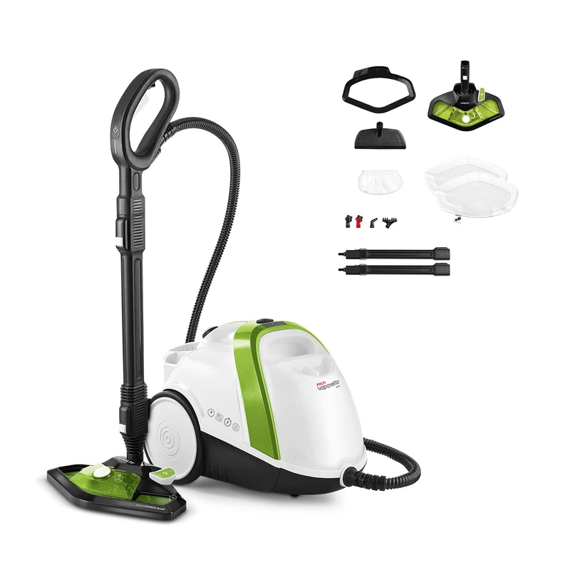 Polti Vaporetto Smart 110 Eco, Steam Cleaner with Boiler, 4 Bar Pressure, Max Power 1500 W, 2 L Removable Tank, Heats Up in 2 Minutes, 9 Accessories Included, Eco Function, White and Green