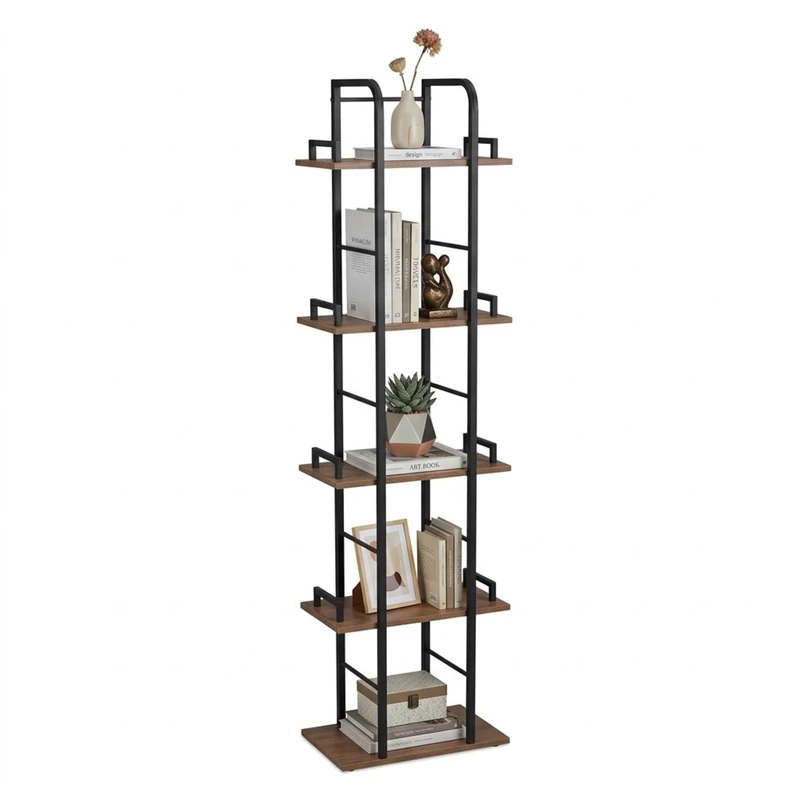 Relaxdays Standing Shelf with 5 Open Shelves, Freestanding, 143x38x24 cm, Black/Grey