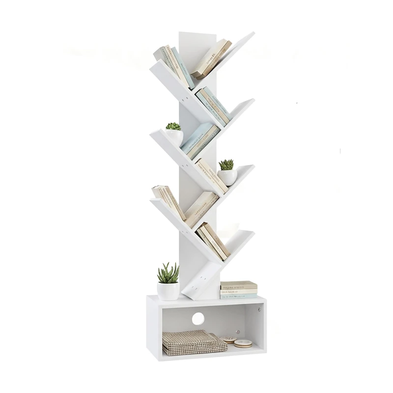 Relaxdays Bookcase with 6 Shelves, Tree Design, Storage for Books & CDs, HWD: 113x38x20cm, White