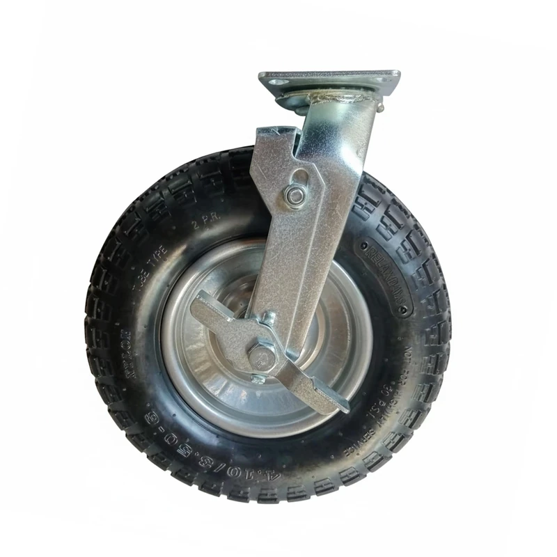 Relaxdays Swivel Castor with Brake, Pneumatic Tyre, 3.00-4, Heavy-Duty, Mounting Plate, Up to 120 kg, Black/Silver
