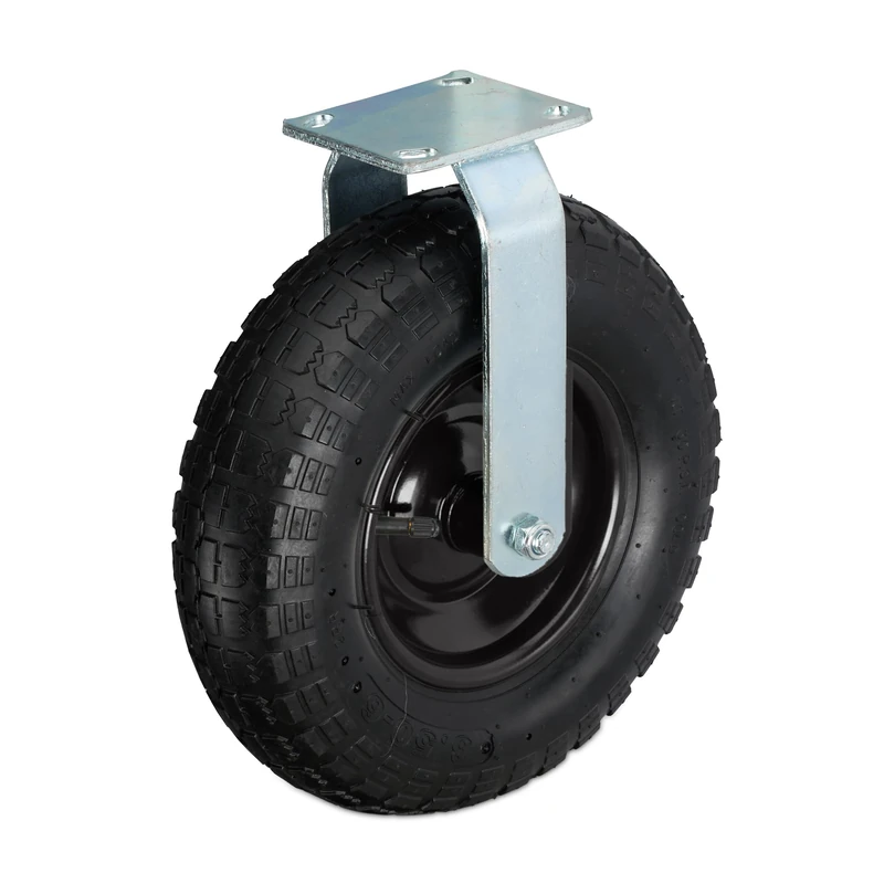 Relaxdays Fixed Castor Wheel, Rubber & Steel Plate, Air-Filled, Max 120kg, 35x30x13.5cm, Heavy-Duty Black