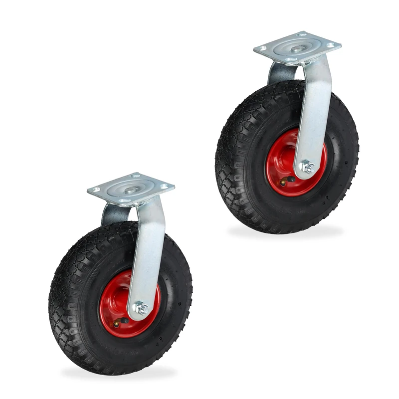 Relaxdays Set of 2 Swivel Castors with Pneumatic Tyres 3.00-4 Heavy-Duty Wheels Max 240 kg Black/Silver