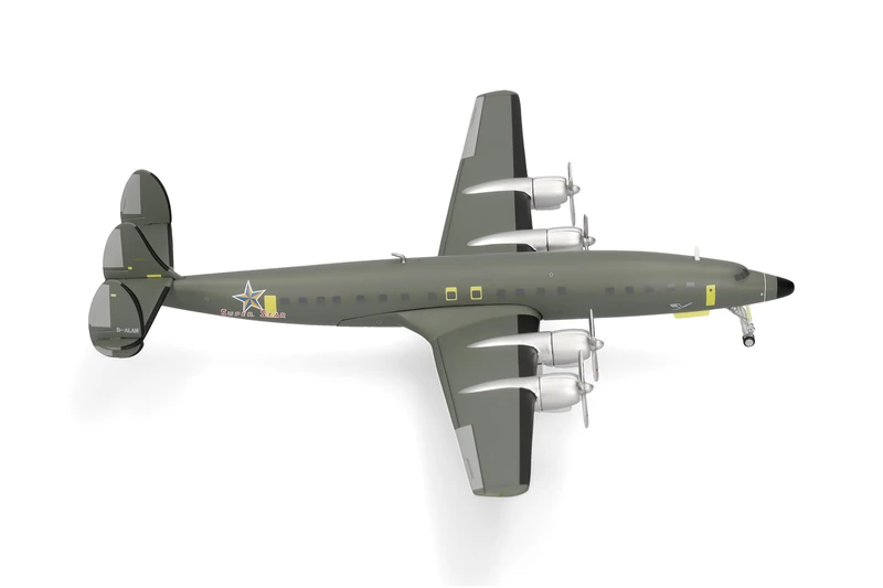 Herpa airplane model Lufthansa Lockheed L-1649A Super Star Roll-out, Hamburg, January 17, 2025, on a scale of 1:200, metal miniature with pedastal, model building, collectors edition