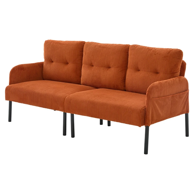 Ball & Cast Fabric 2 Seater Sofa, 171cm Loveseat Sofa with Bilateral Pocket Storage, Upholstered Corduroy Perfect for Living Room, Bedroom, Small Space, Assembly of small tools, 171L*72D*80Hcm, Orange