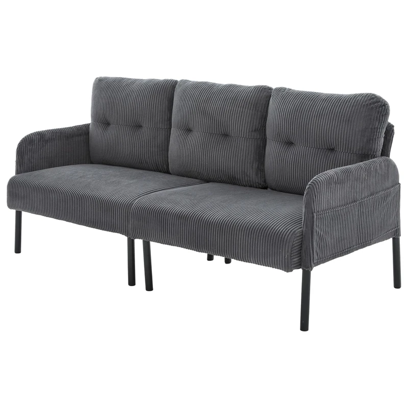 Ball & Cast Fabric 2 Seater Sofa, 171cm Loveseat Sofa with Bilateral Pocket Storage, Upholstered Corduroy Perfect for Living Room, Bedroom, Small Space, Assembly of small tools, 171L*72D*80Hcm, Grey