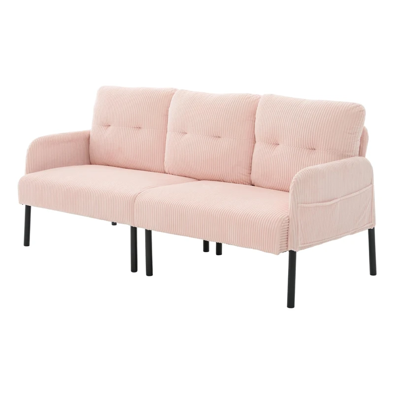Ball & Cast Fabric 2 Seater Sofa, 171cm Loveseat Sofa with Bilateral Pocket Storage, Upholstered Corduroy Perfect for Living Room, Bedroom, Small Space, Assembly of small tools, 171L*72D*80Hcm, Pink