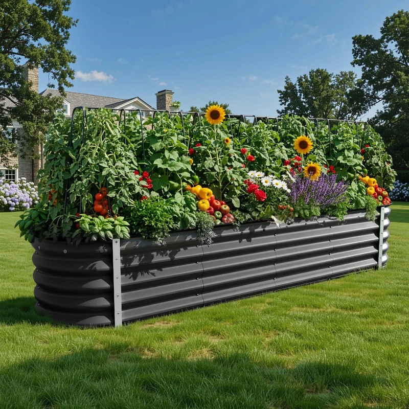 DWVO Outdoor Raised Bed Metal, 240 x 61 x 43 cm, Raised Bed Kit Made of Thickened Zinc, Aluminium, Magnesium, Stainless Steel Metal Raised Beds for Garden with Safety Rubber for Vegetables, Flowers