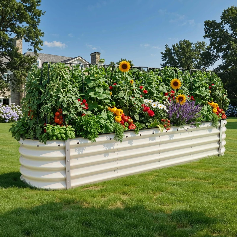 DWVO Outdoor Raised Bed Metal, 240 x 61 x 43 cm, Raised Bed Kit Made of Thickened Zinc, Aluminium, Magnesium, Stainless Steel Metal Raised Beds for Garden with Safety Rubber for Vegetables, Flowers