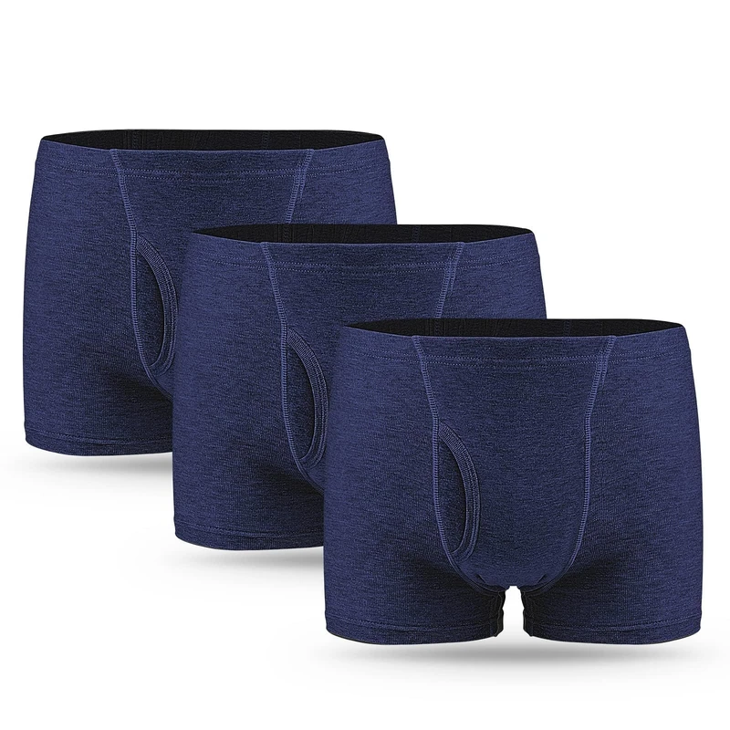 3 Pcs Men’s Incontinence Pants Cotton Washable Reusable Incontinence Boxer Briefs with 250 ML Absorbency Protective Underwear for Men Blue Size M