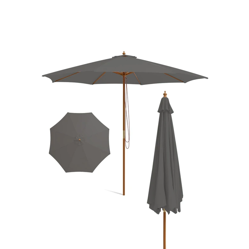 FANTASK Wooden Parasol, Diameter 300 cm, Garden Umbrella, Balcony Umbrella, Market Umbrella for Garden, Balcony, Patio, Pool (Grey) - Image 1
