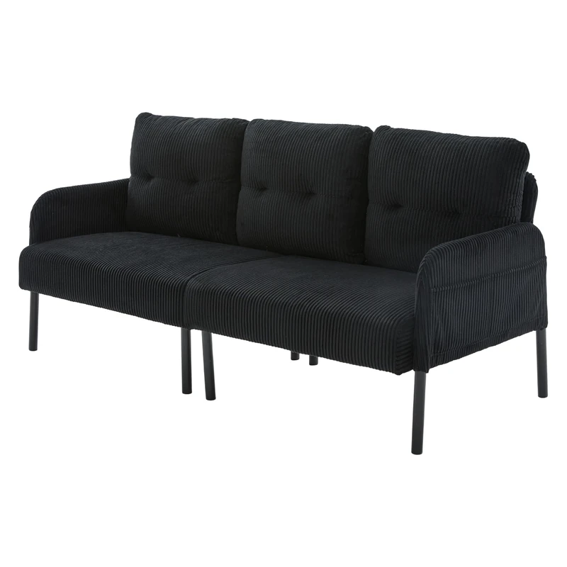 Ball & Cast Fabric 2 Seater Sofa, 171cm Loveseat Sofa with Bilateral Pocket Storage, Upholstered Corduroy Perfect for Living Room, Bedroom, Small Space, Assembly of small tools, 171L*72D*80Hcm, Black