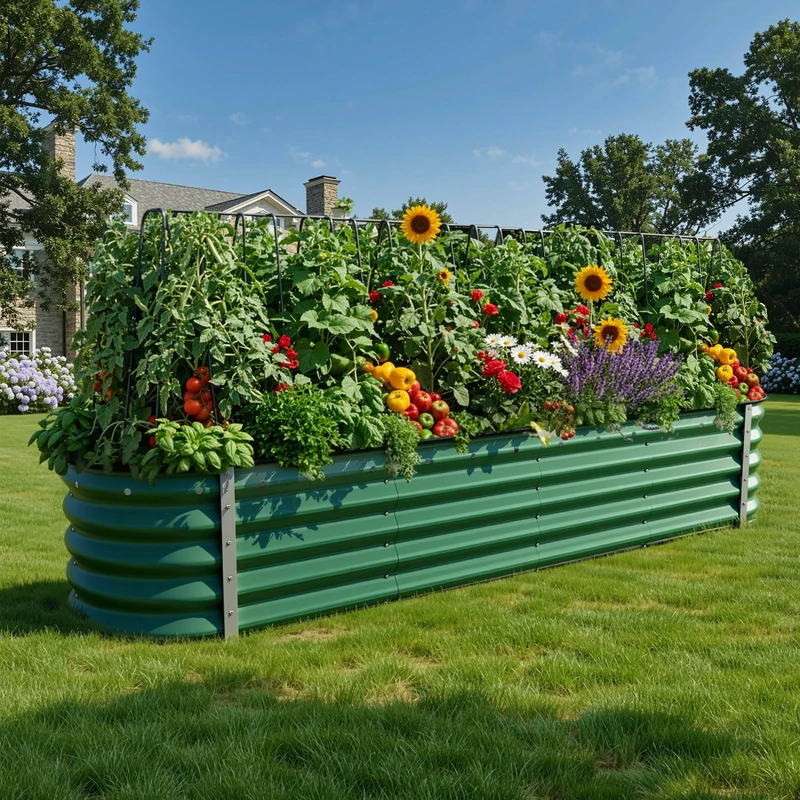 DWVO Outdoor Raised Bed Metal, 240 x 61 x 43 cm, Raised Bed Kit Made of Thickened Zinc, Aluminium, Magnesium, Stainless Steel Metal Raised Beds for Garden with Safety Rubber for Vegetables, Flowers