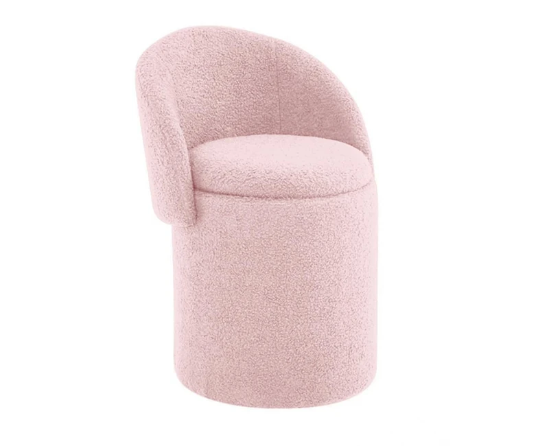 A ASPECT Beth Boucle Dressing Table Stool,Round Stool With Storage (Pink)