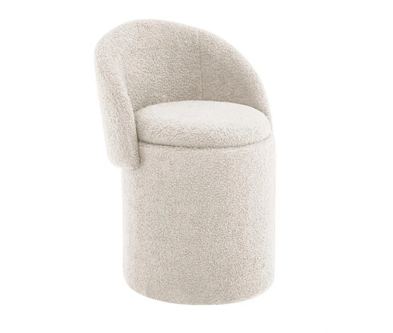 A ASPECT Beth Boucle Dressing Table Stool,Round Stool With Storage (Beige)
