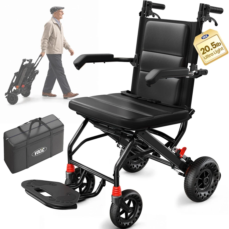 VOCIC U42 Ultralight Wheelchair for Adults, 9.3KG Transport Chair & Walker