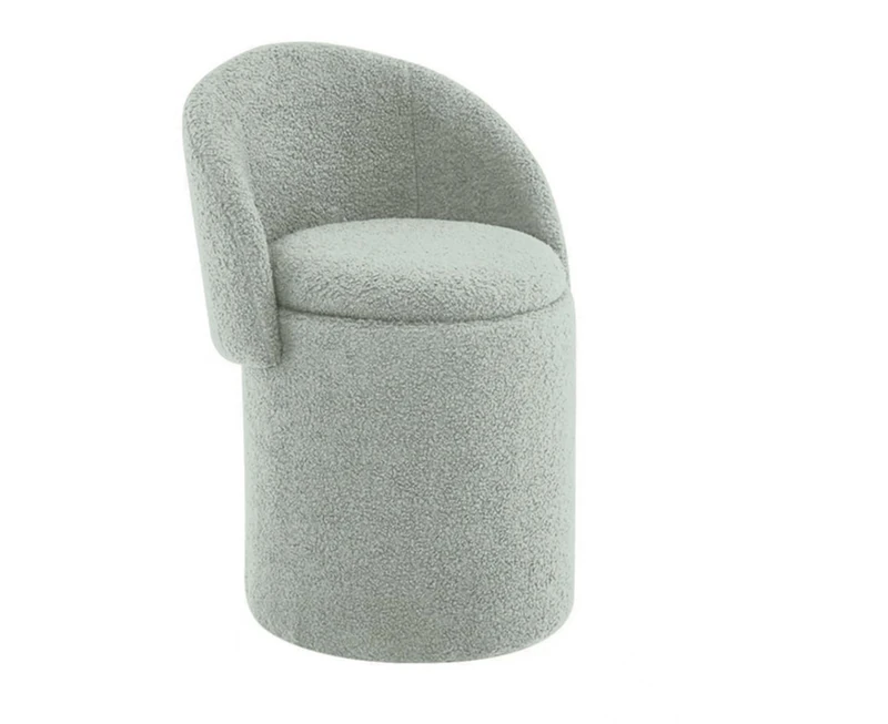 A ASPECT Beth Boucle Dressing Table Stool,Round Stool With Storage (Sage Green)