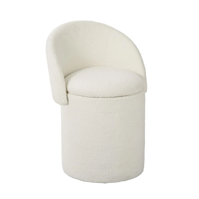 A ASPECT Beth Boucle Dressing Table Stool,Round Stool With Storage (White)