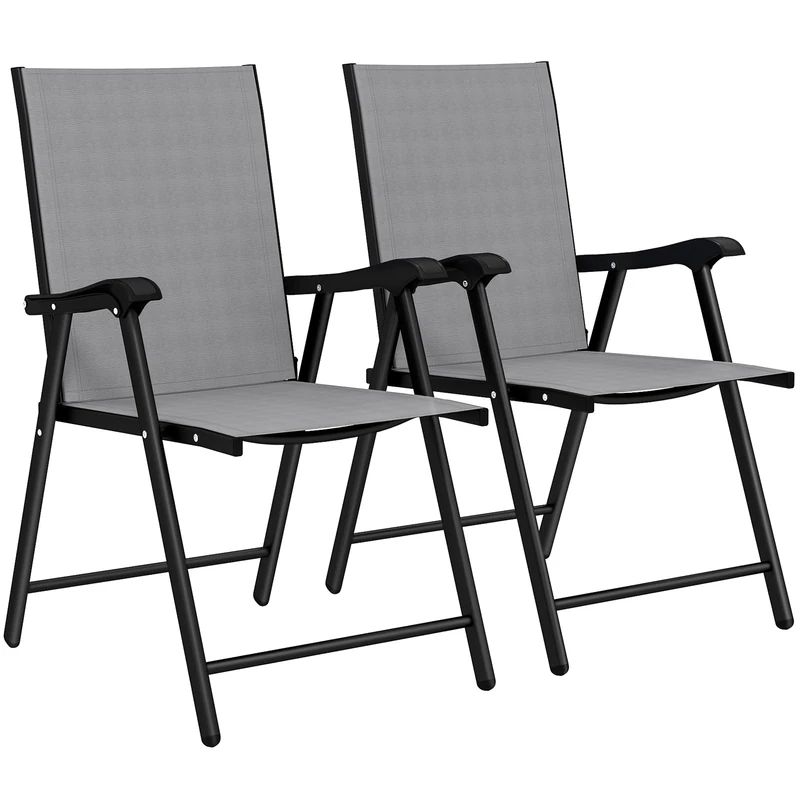 Outsunny Folding Garden Chairs Set of 2 - High Back Light Grey
